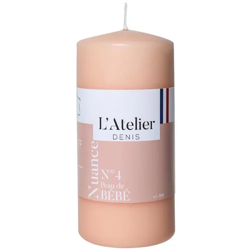 Le compagnon de vos extérieurs：Bougie cylindrique taille L rose L’Atelier de Denis - Ø 6,8 x H 14,5 cm