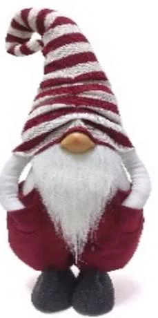 Essentiel jardin:Gnome debout rouge à bonnet rayé - 21 x 41 x 71 cm