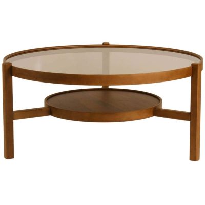 Table basse en bois et verre trempé Flora (Noyer)