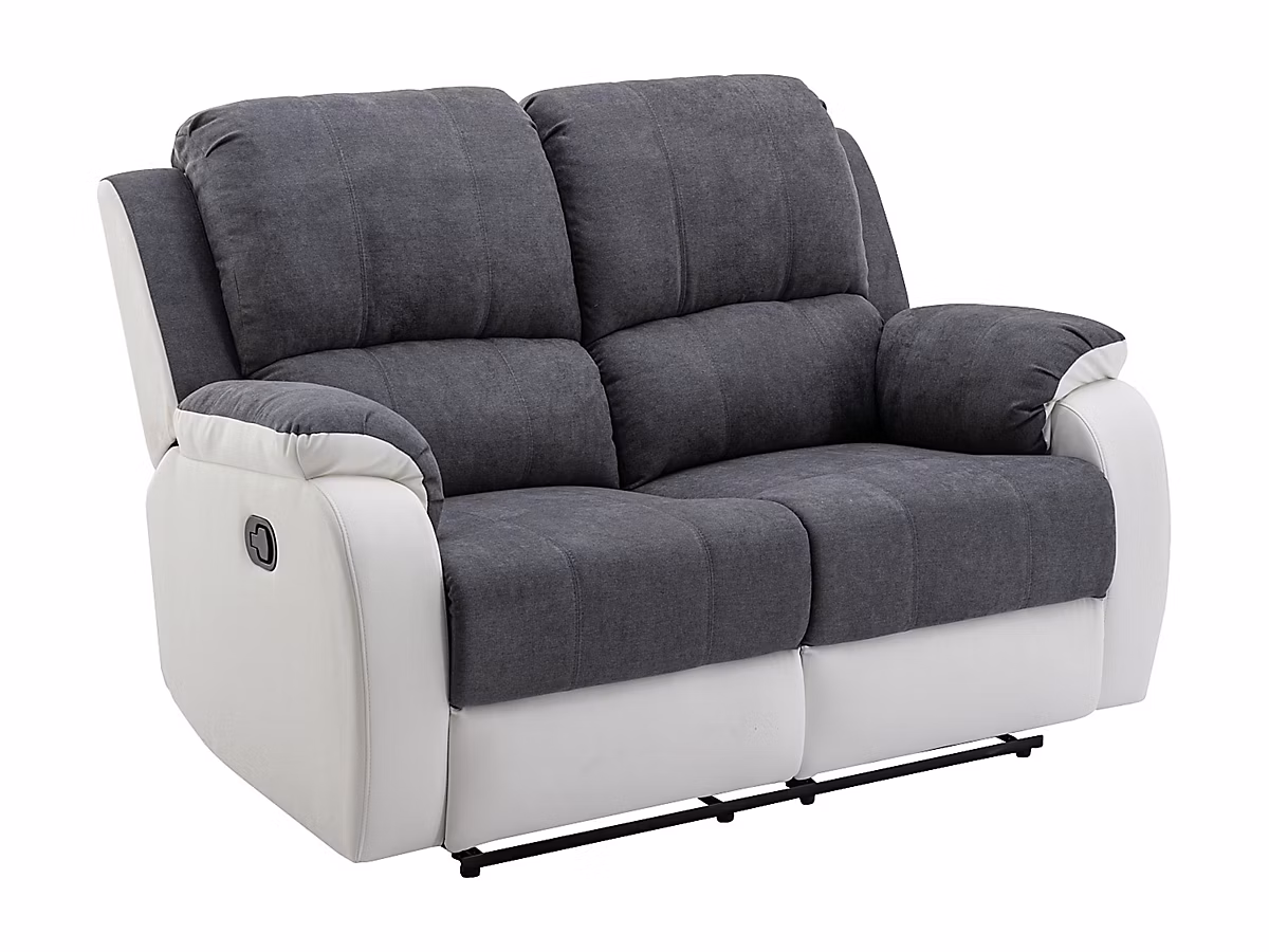 Canapé 2 places relax en microfibre et simili gris et blanc BRODY | Canapé