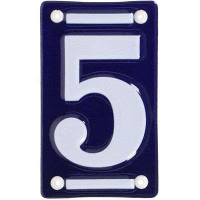 Numéro de maison en fer émaillé (Chiffre 5)