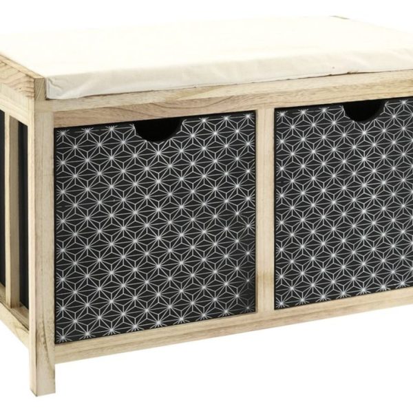 Banc en paulownia naturel et teinté noir 2 tiroirs