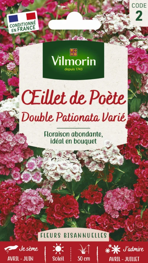 Pour vos besoins extérieurs：Œillet de Poète Double Pationata Varié Vilmorin - graines à semer