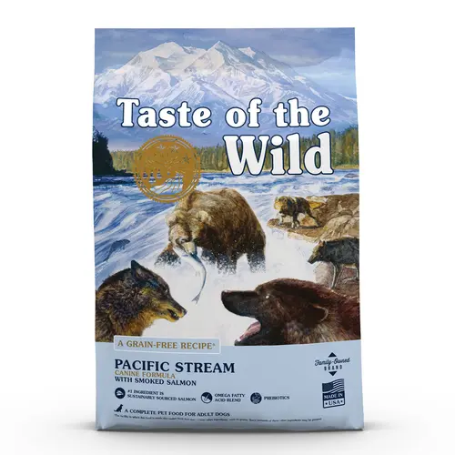 Le petit plus du jardin:Croquettes pour chien adulte sans céréales saumon Taste of the Wild Pacific Stream - 5,6 kg