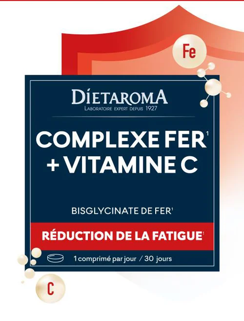 Bien pratique au jardin：Complément alimentaire complexe fer + vitamine C réduction de la fatigue Dietaroma - 30 comprimés