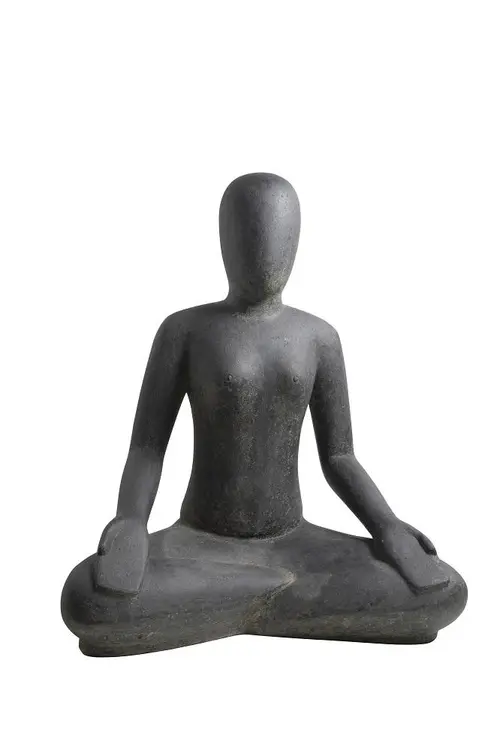 Extérieur tendance：Décoration pour jardin aquatique coloris noir en pierre reconstituée figurine yoga SEDA Méditation - 30 cm
