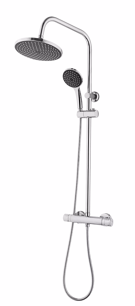 Colonne de douche thermostatique effet chromé avec douchette et pommeau – Cooke & Lewis Lidia
