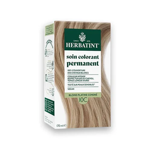 Esprit végétal：Coloration permanente pour cheveux blond platine cendré 10C aux extraits végétaux biologiques vegan Herbatint - 170 ml