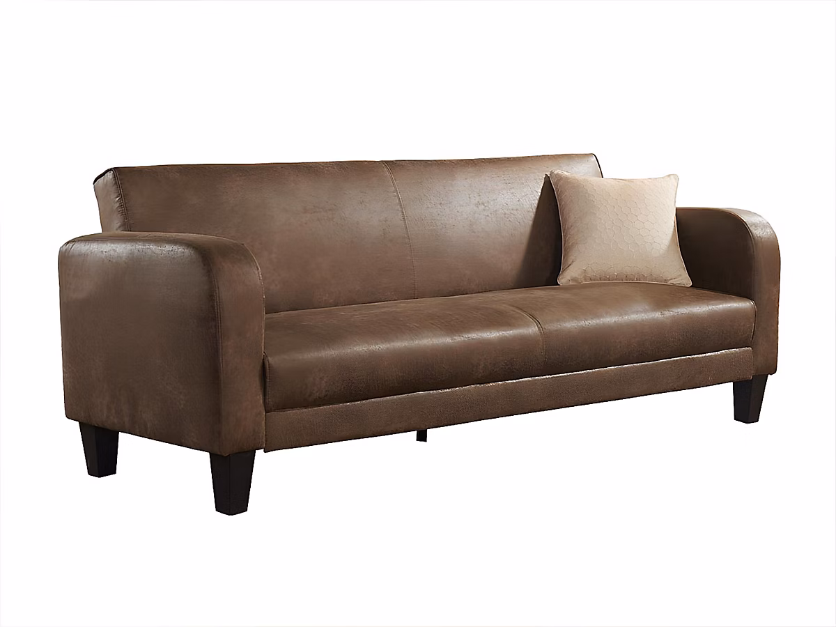 Canapé convertible – Canapé club 3 places convertible INICIO en microfibre aspect cuir vieilli