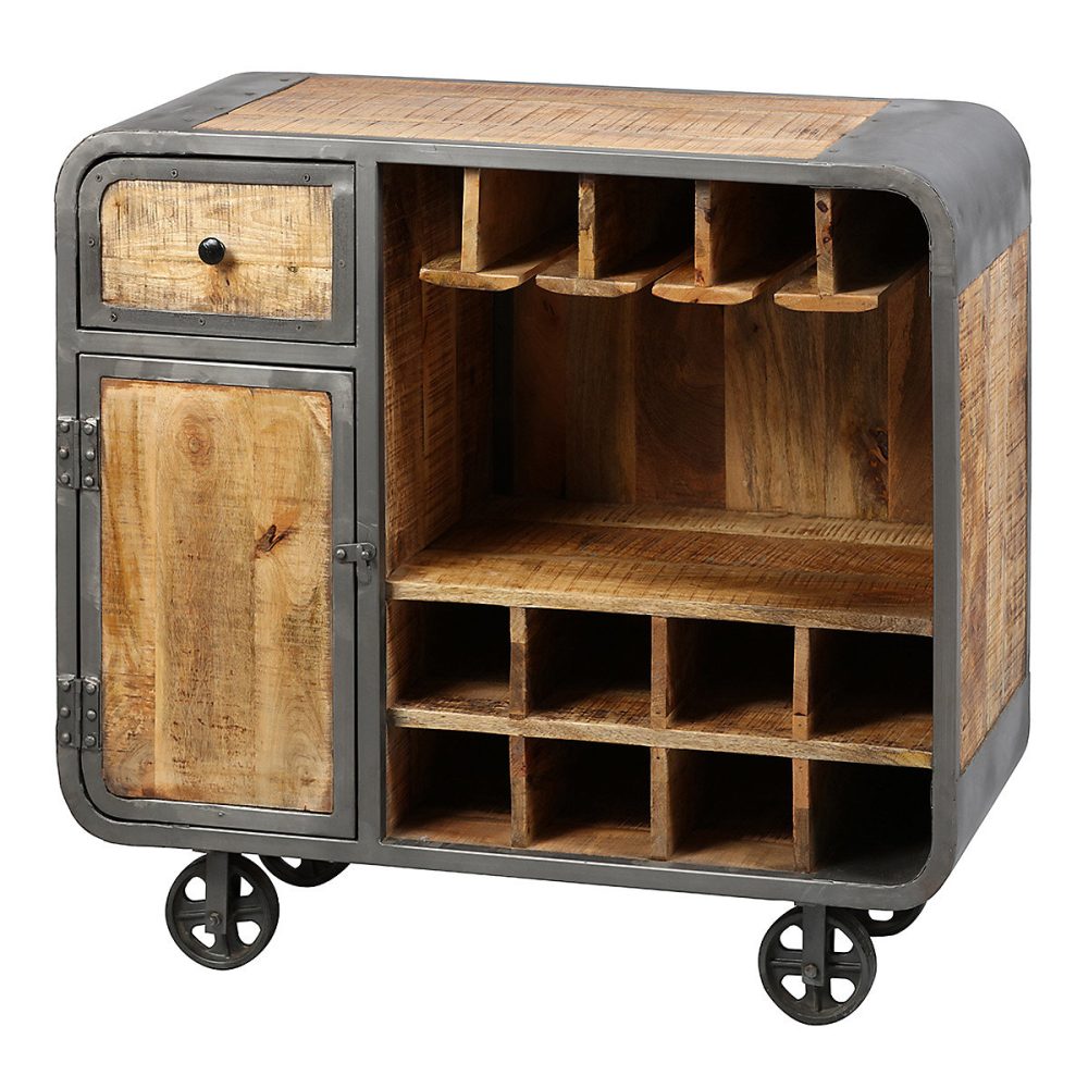 EDWIN | Meuble Bar Multi – Rangements Acier et Bois Massif