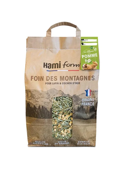 Une idée pratique pour le jardin:Foin des montagnes pour lapin, cochon d'Inde et autres animaux saveur pomme Hamiform - 8,5 L