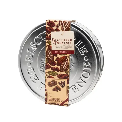 Jardin & déco：Boîte métal de biscuits tout chocolat Biscuiterie de Provence - 420 g