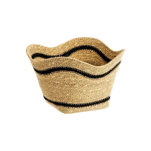 Pour organiser le jardin:Corbeille tulipe en osier naturel rayé noir grand modèle - 32 x 32 x 17 cm