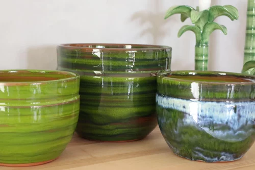 Extérieur utile：Pot en terre cuite émaillée vert Forêt Les Poteries d'Albi Austral - Ø20 x H16 cm