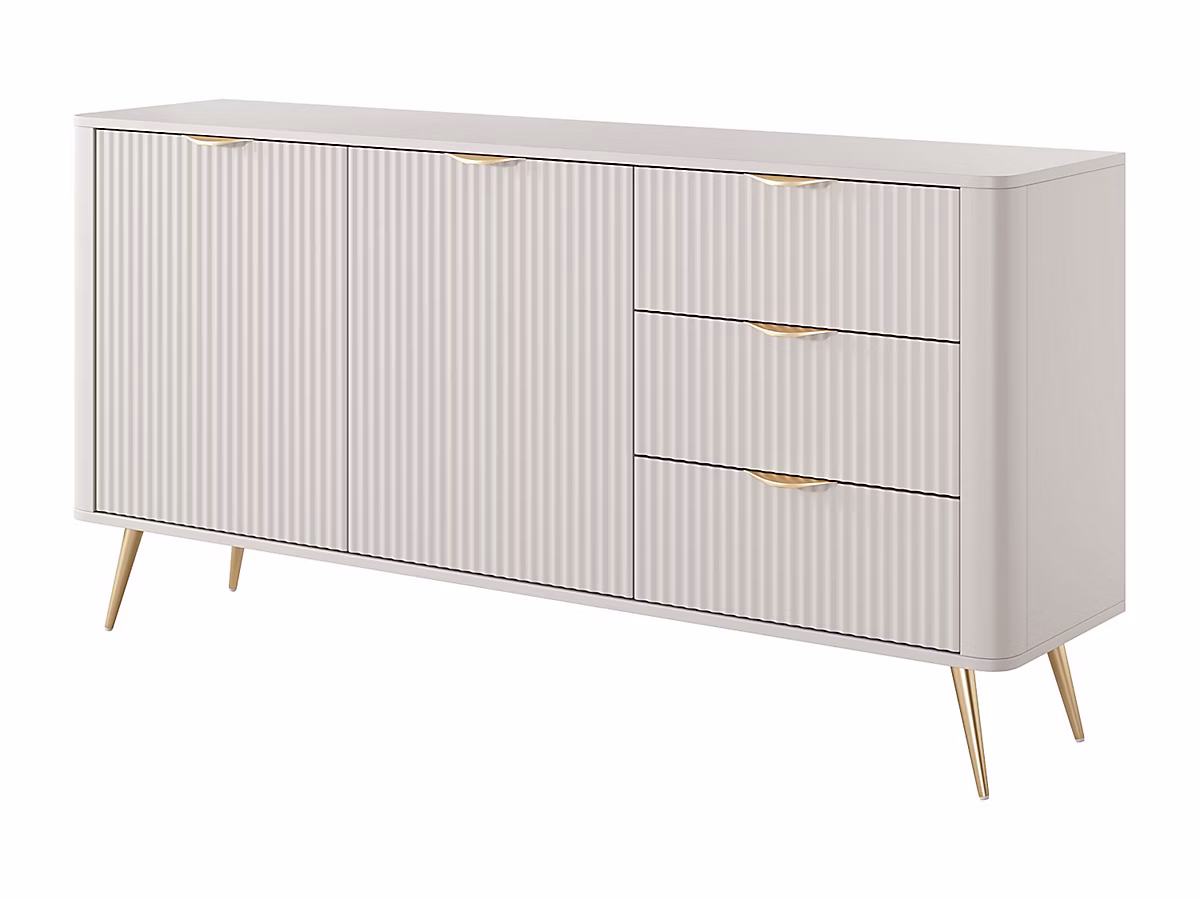 Buffet 2 portes et 3 tiroirs en MDF – Beige et doré, ELONARIA II