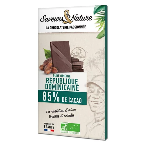 Un choix malin pour l’extérieur：Chocolat noir 85% origine République Dominicaine bio Saveurs et Nature - 80 g