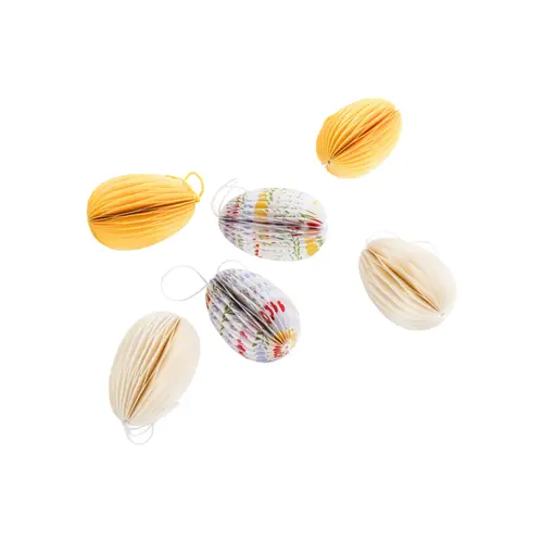 Une idée pour vos extérieurs:Œufs décoratifs à suspendre en papier multicolores x 6 - Ø 4,5 x H 7 cm