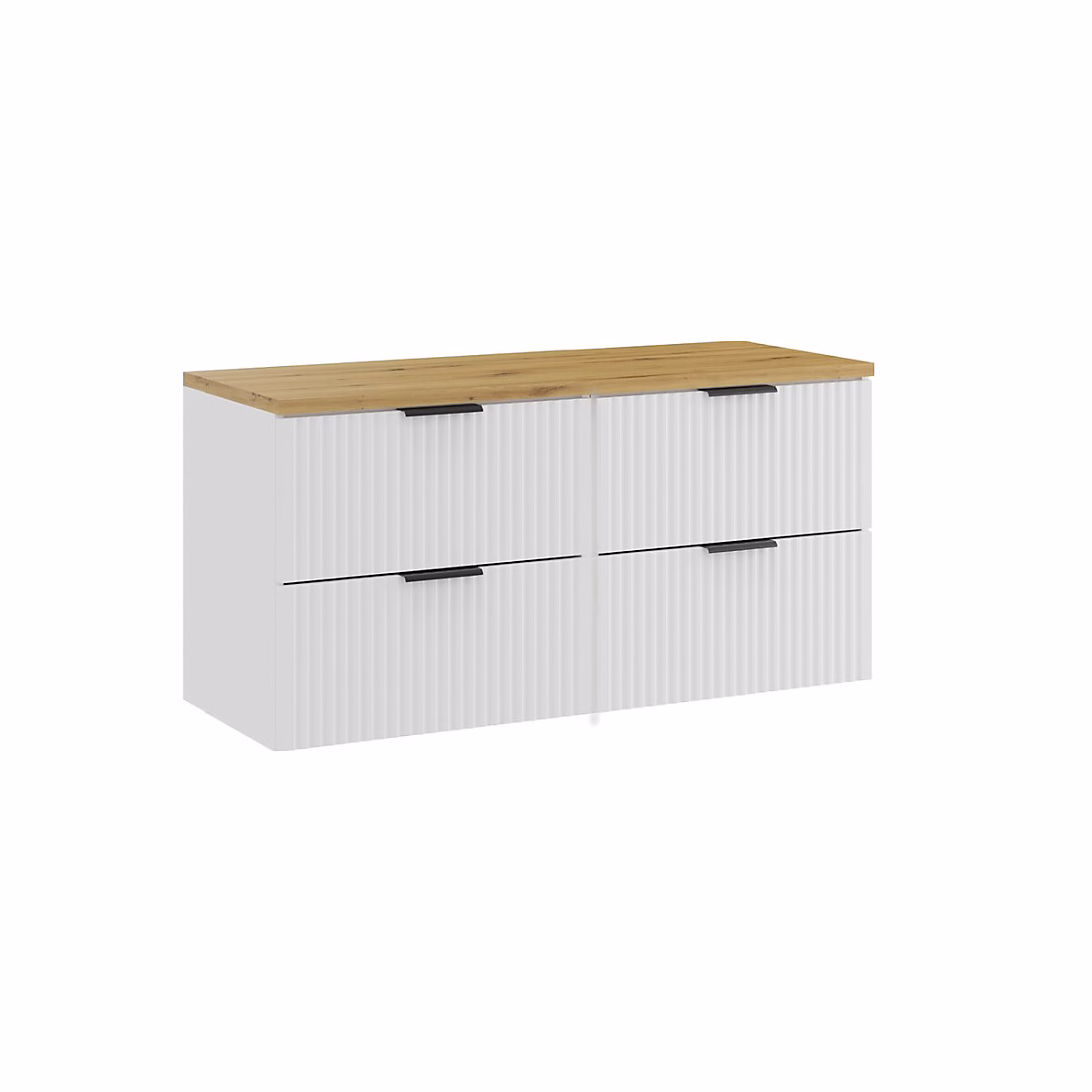 Ensemble de salle de bain NOXERA 120 cm Meubles sous vasque suspendu blanc alpin avec plan pour vasque coloris chene clair – Réf. MYRZSXIXE6095502326