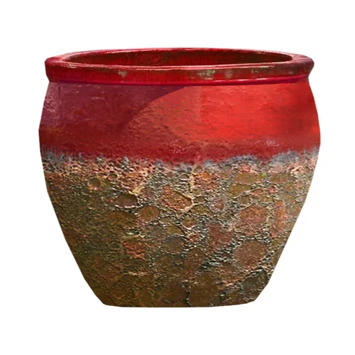 Votre allié à l’extérieur:Cuvier en grès émaillé old rouge Decolines Leon - Ø 29 x H 26 cm
