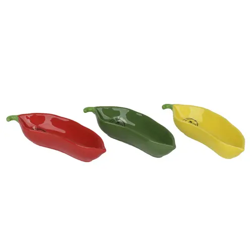 Pour profiter pleinement de l’extérieur:Assiette tapas en dolomite colorée forme poivron - 15,2 x 5 x 3 cm