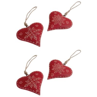 Coeur à suspendre en métal et corde (Lot de 4 - 12 cm )