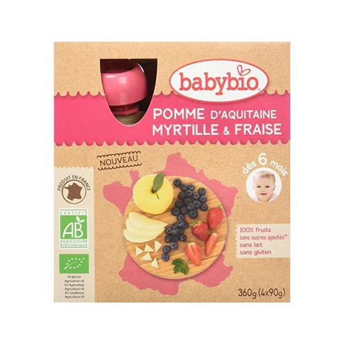 Qualité pour le jardin：Gourde de fruits pomme d’Aquitaine myrtille et fraise Babybio 4 x 90 g