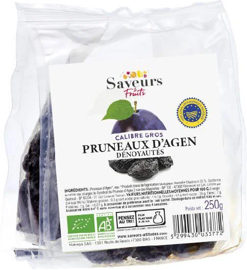 Au quotidien：Pruneaux d'Agen dénoyautés bio Saveurs Fruits - 250 g