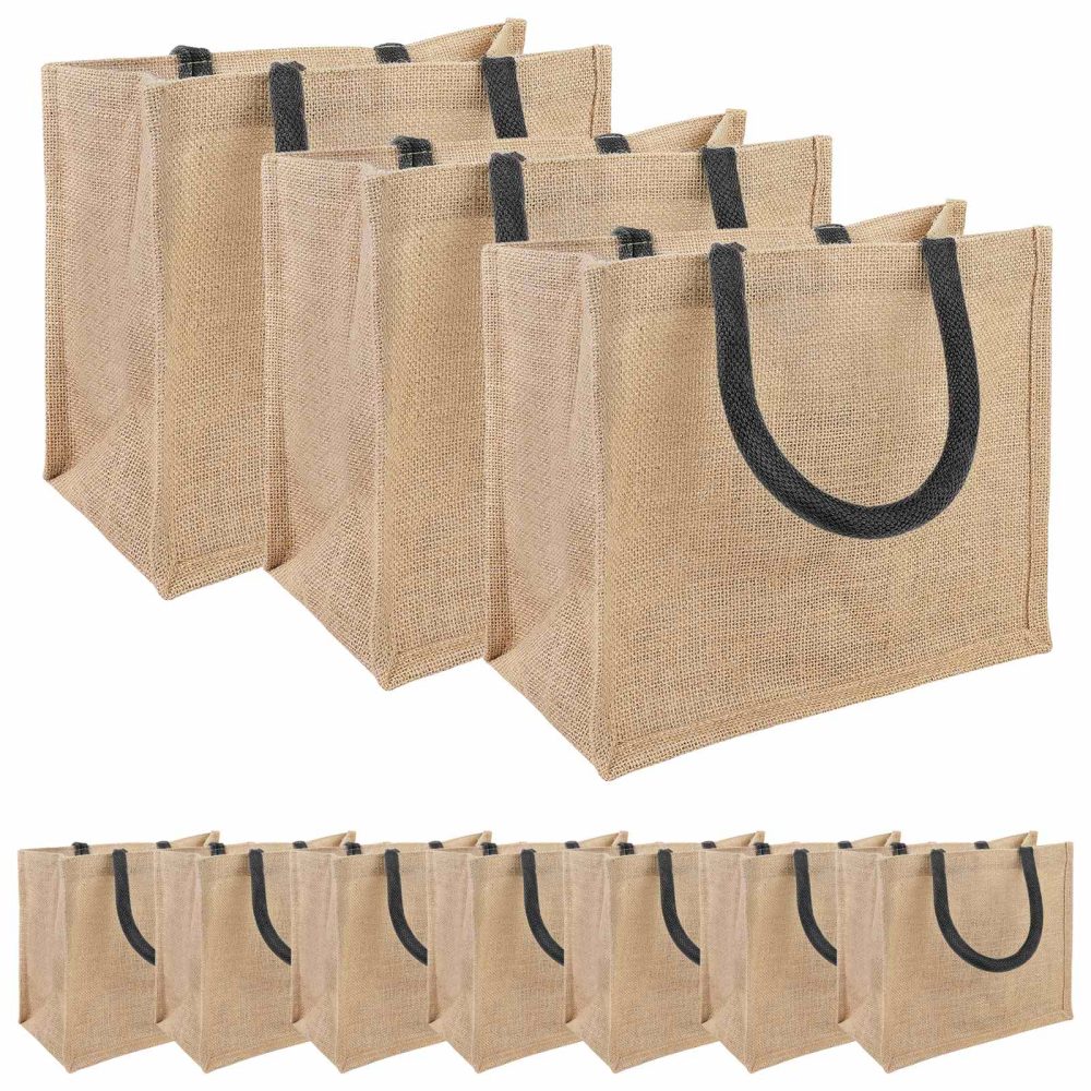 vidaXL Sacs en jute 10 Naturel et noir 26 x 22 x 14 cm – 14 cm noir