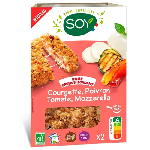 Univers végétal：Pané crousti fondant courgette, poivron, tomate, mozzarella bio Soy – 2 x 80 g