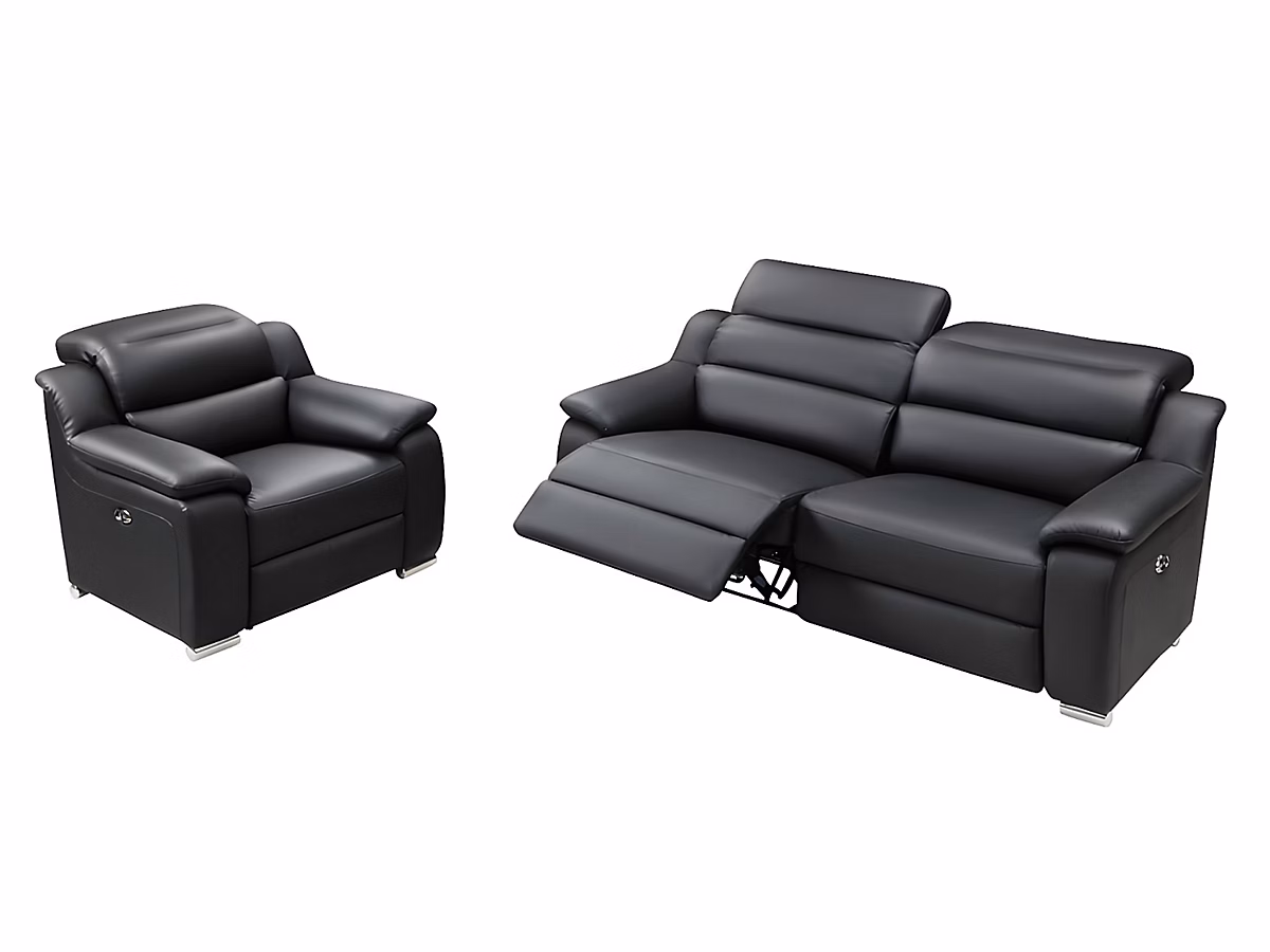 Canapé 3 places et fauteuil relax électrique en cuir noir ARENA III – Réf. GTJXOUPOO5864128219