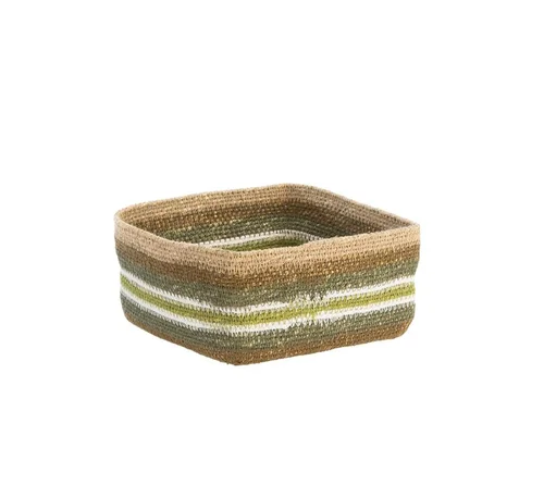 Pour organiser vos extérieurs：Corbeille de rangement carrée lignes coloris multicolore en osier - 22 x 22 x 10 cm