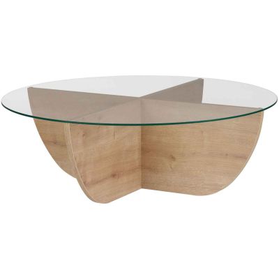 Table basse en aggloméré et verre trempé Liya (Chêne)