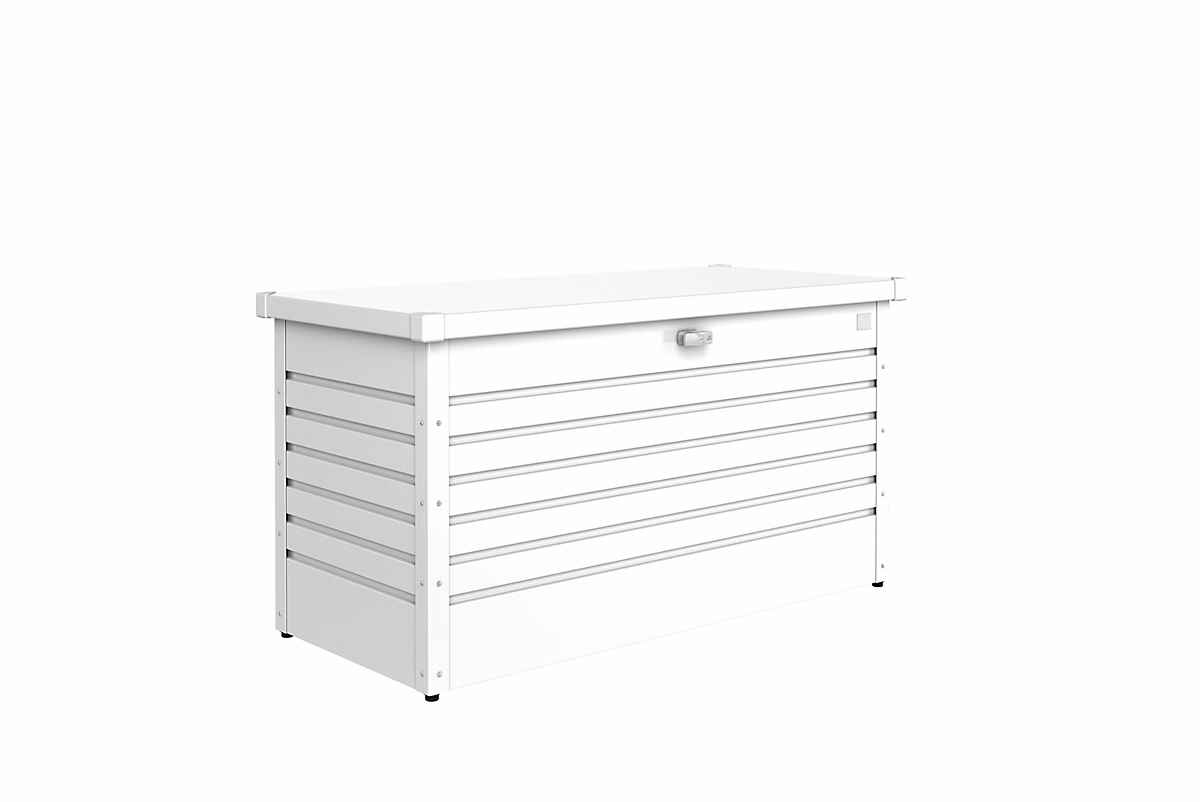 Coffre de jardin métal 460 L – l.134 x H.71 x P.62 cm, blanc, Biohort T130