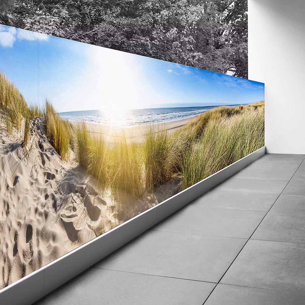 Brise vue Trompe l'oeil – 130 × 455 cm, Plage mer 3617689692937