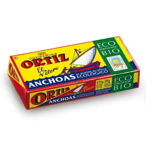 Pratique dehors:Filets d'anchois à l'huile olive bio Ortiz - 47 g