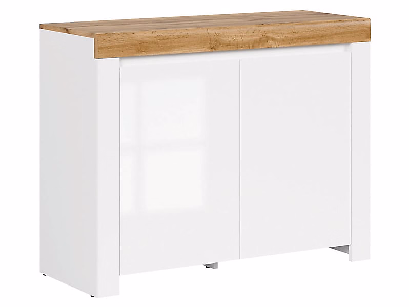 commode Meuble de rangement à 2 portes – coloris Blanc/Chêne wotan | Longueur 106 x Profondeur 42 x Hauteur 83 | 5 cm
