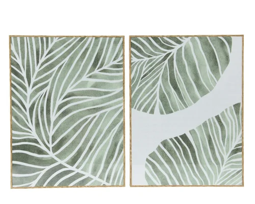 Solution extérieure:Peinture motif feuilles sur toile canevas vert - 30 x 40 cm