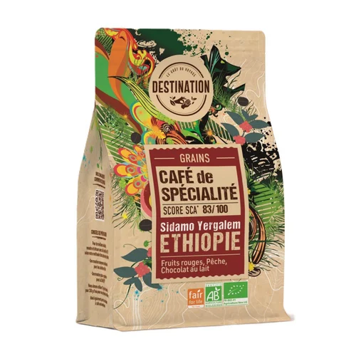 Style extérieur：Sachet de café bio en grains spécialité Ethiopie Destination - 180 g