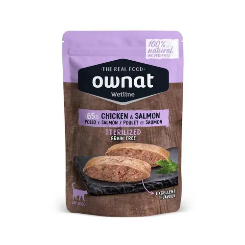 Solution pour le jardin:Aliment en sachet pour chat Ownat wetline sterilized chicken and salmon - 85 g