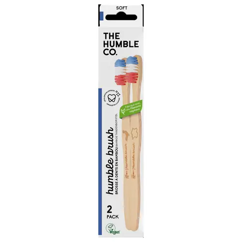 Pour vos espaces:Brosse à dents en Bambou soft the Humble Co. - Pack de 2 Bleu, Blanc, Rouge