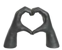 Au service de votre jardin：Statue en polymagnesium anthracite/argent forme mains et cœur - 16 x 47 x 33 cm