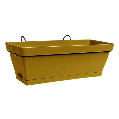 Le choix pour le jardin：Jardinière en matière recyclée avec soucoupe et support Poetic Roméo curcuma - L 49 x l 28 x H 19 cm