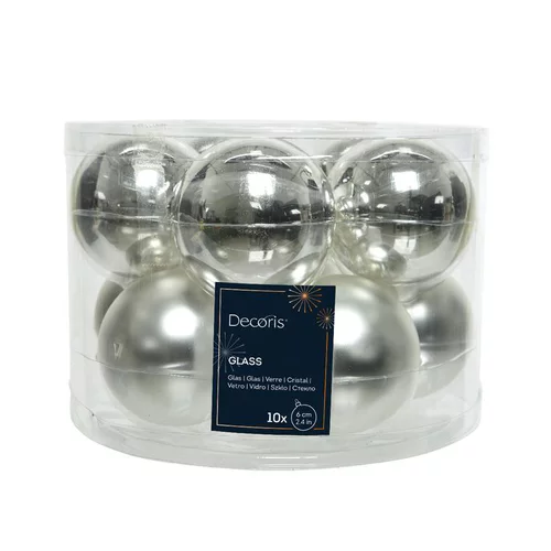 Tendance extérieur:Boite de 10 boules de couleur argent brillant et mat – Ø 6 cm