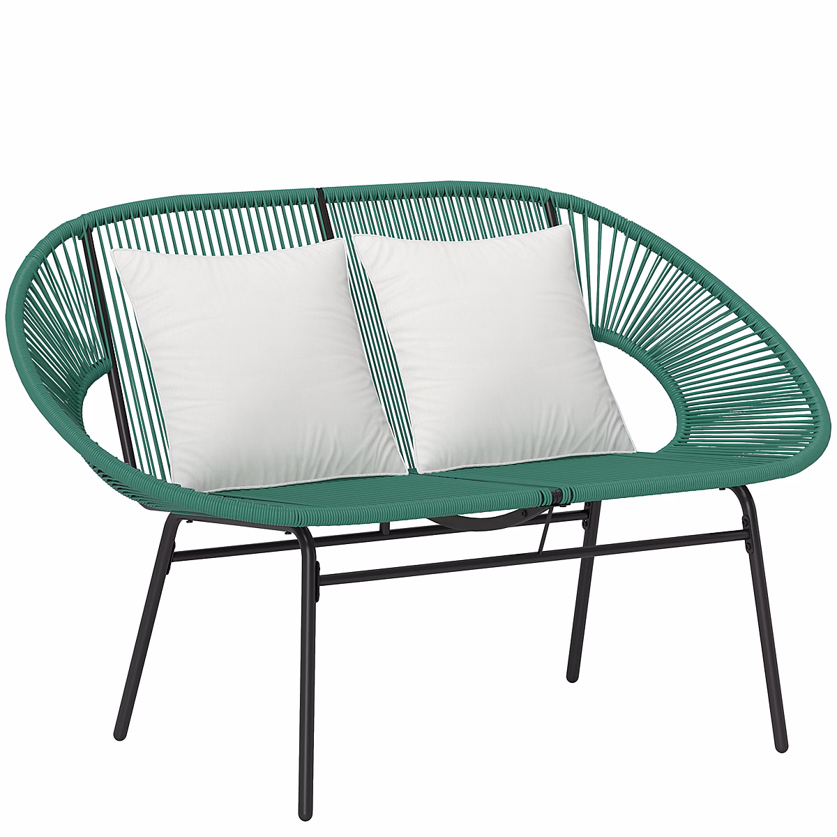 Salon et mobilier de jardin – Banc de jardin 2 places design Acapulco 2 coussins métal résine filaire vert