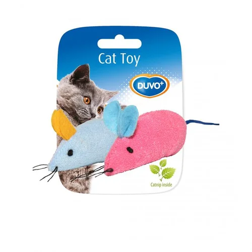 Votre allié à l’extérieur：Jouet pour chat coloris bleu et rose souris en peluche Duvoplus x 2 - 6 x 5 x 3 cm