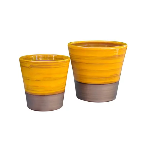 Utile dehors：Pot Odyssée Ibiza Sunshine en terre cuite émaillée H 18 x Ø 18 cm