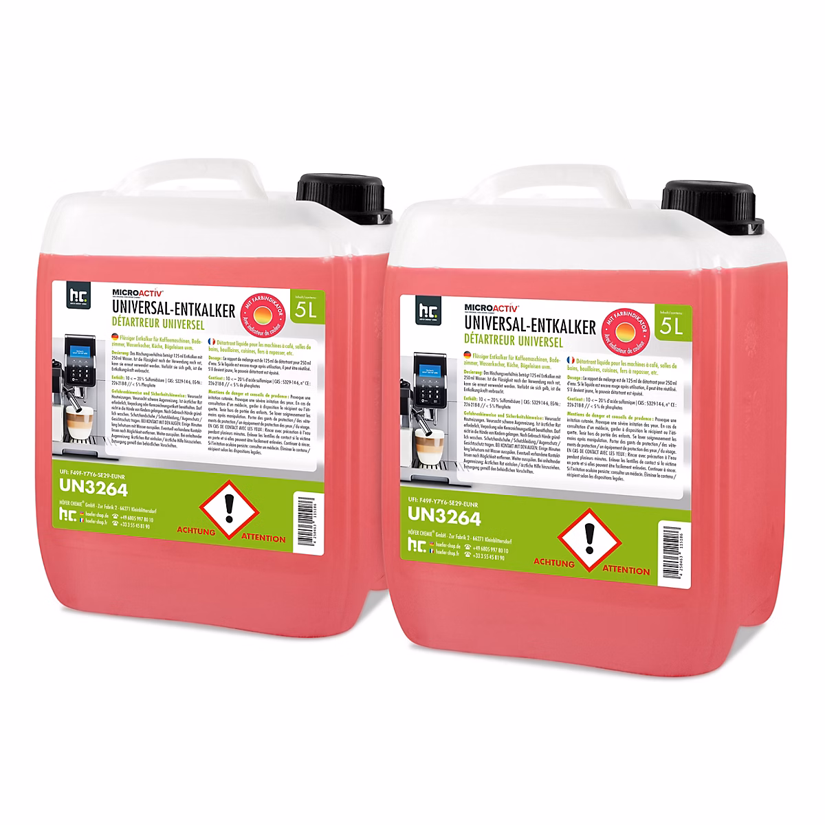 Détartrant Universel Microactiv Avec Indicateur De Couleur Pour Machines À Café Entièrement Automatiques En Bidon De 2 × 5 L