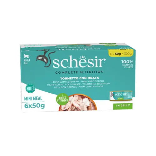 Pour vos projets jardin:Alimentation humide pour chat thon dorade gelée Schesir - 6 x 50 g