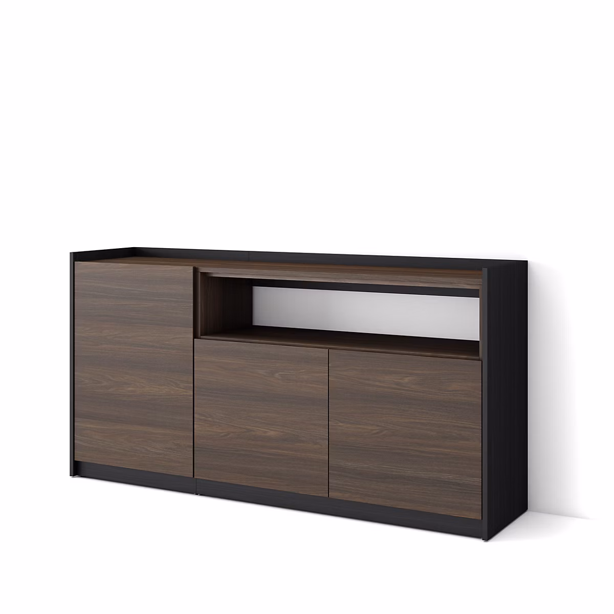 Buffet salon et cuisine – 156 × 80 × 37 cm, 3 Portes, Meuble chaussure, Chêne foncé et Noir