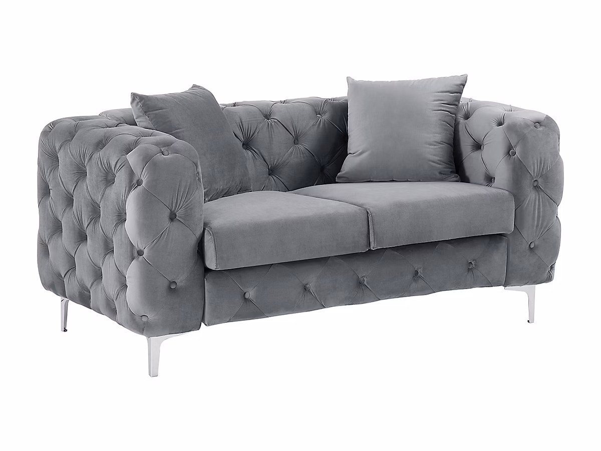 Canapé 2 places chesterfield en velours anthracite EDWINA | Canapé